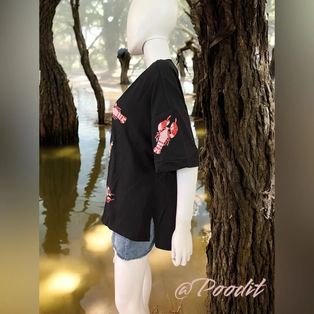 Oversized crawfish sequin tee S M L XL - Picture 4 of 7